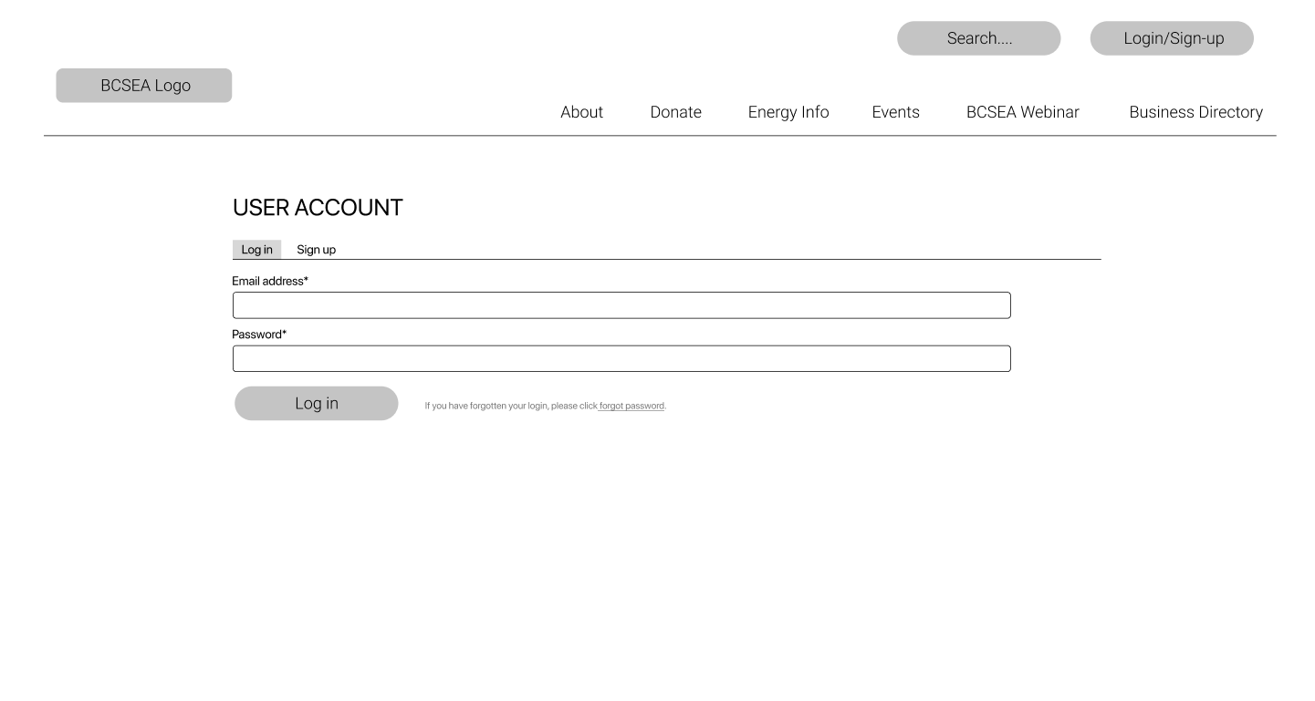 wireframe of bcsea login